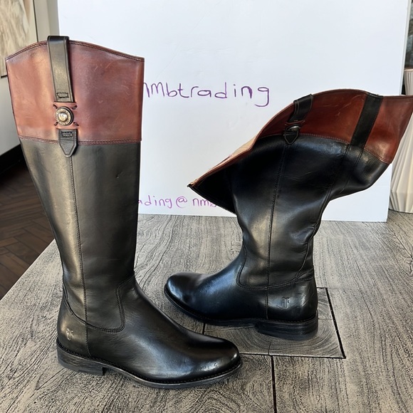 Designer Frye The Frye Company black/brown 7B cowboy riding boots - Picture 14 of 16